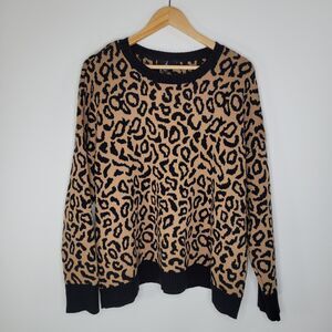 J JASON WU Leopard Print Sweater Size XL Boxy Jacquard Cotton Blend